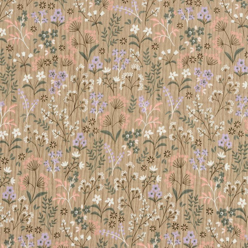 GOTS mussolina / tessuto doppio increspato Prato fiorito in primavera | Poppy Fabrics – beige scuro,  image number 1