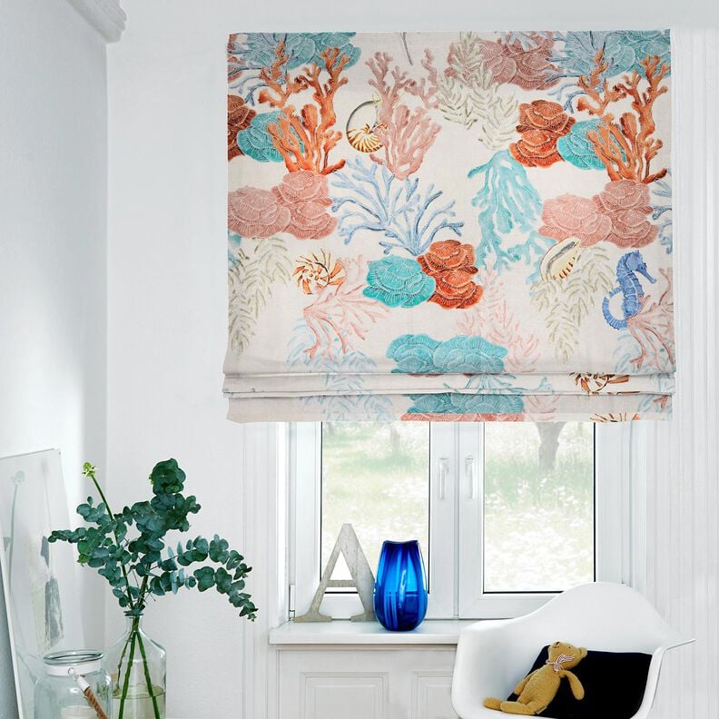 tessuto arredo mezzo panama Coralli colorati &ndash; tortora chiaro/azzurro,  image number 7