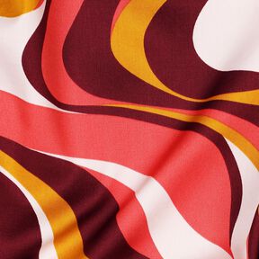 satin di cotone Onde retrò | Poppy Fabrics – rosso Bordeaux/giallo curry, 