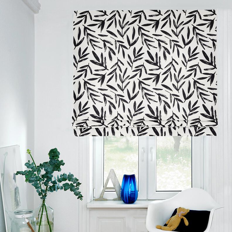 tessuto arredo mezzo panama foglie minimal – nero/avorio, image number 6
