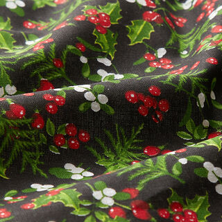 tessuto in cotone cretonne Vischio – nero/rosso, 