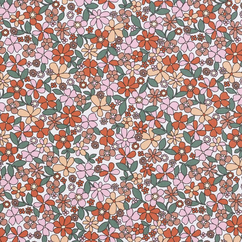 tessuto in cotone cretonne Piccoli fiori retrò – bianco/rosa,  image number 1