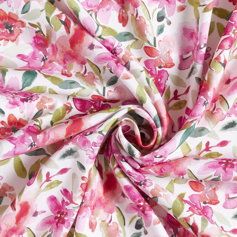 Tessuto di viscosa Fiori primaverili ad acquerello – bianco/violetto pastello, image number 3