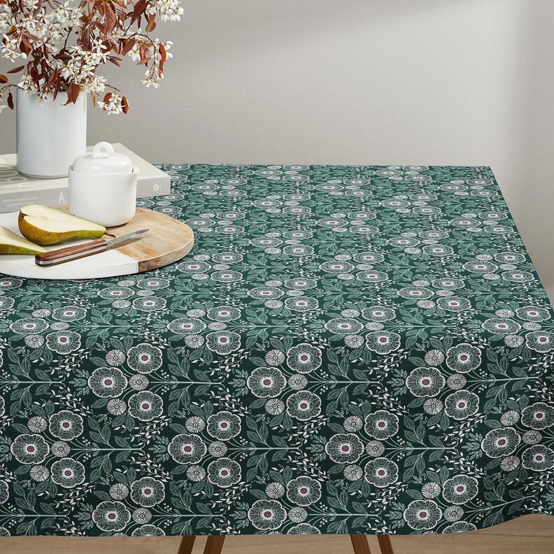 tessuto in cotone cretonne Fiori rampicanti – abete blu/avorio, image number 6