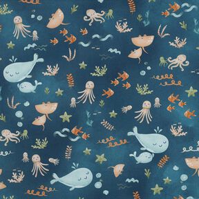 popeline di cotone Aanimali marini felici stampa digitale | Poppy Fabrics – blu oceano, 