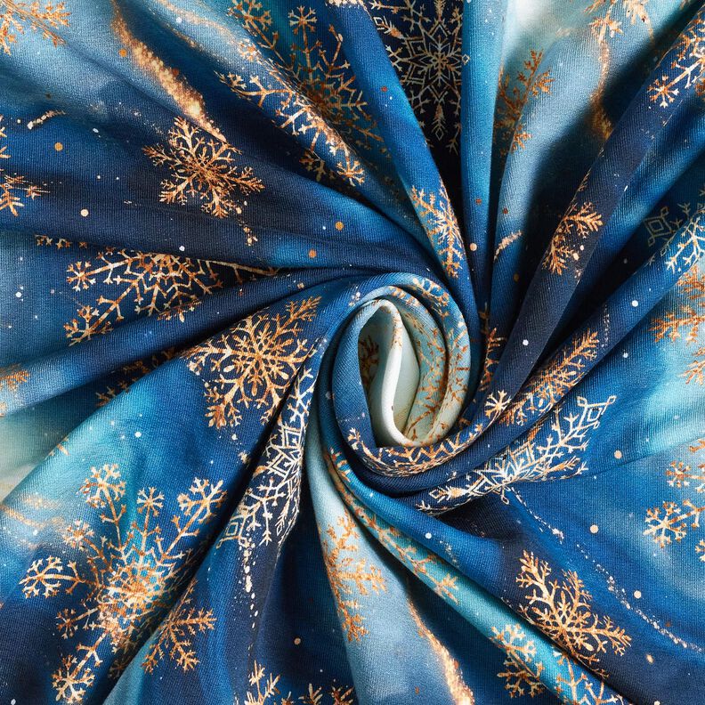 French terry, felpa estiva Fiocchi di neve Via Lattea | Glitzerpüppi – indaco/oro anticato,  image number 3