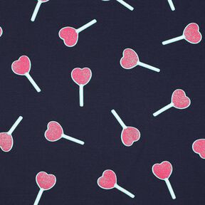 jersey di cotone Lecca lecca a forma di cuore glitterato | Poppy Fabrics – blu notte, 