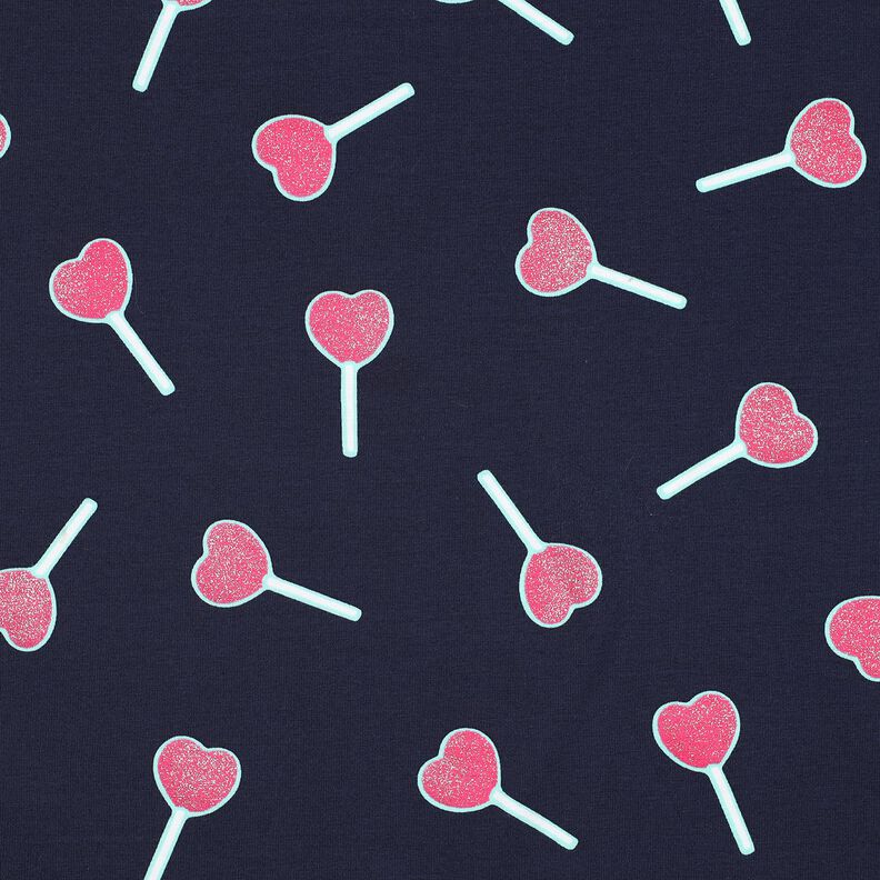 jersey di cotone Lecca lecca a forma di cuore glitterato | Poppy Fabrics – blu notte, image number 1