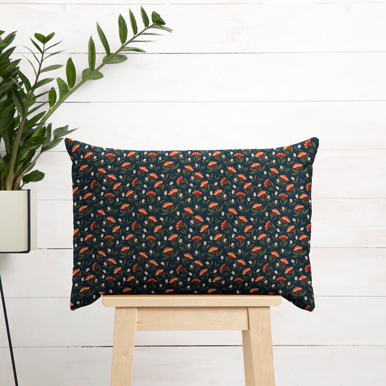 tessuto in cotone popeline Fiori delicati – nero-azzurro/terracotta, image number 5