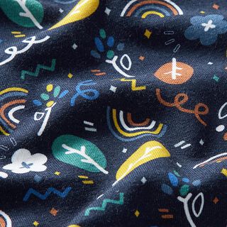 jersey di cotone Mix divertente di disegni dei bambini – blu marino, 