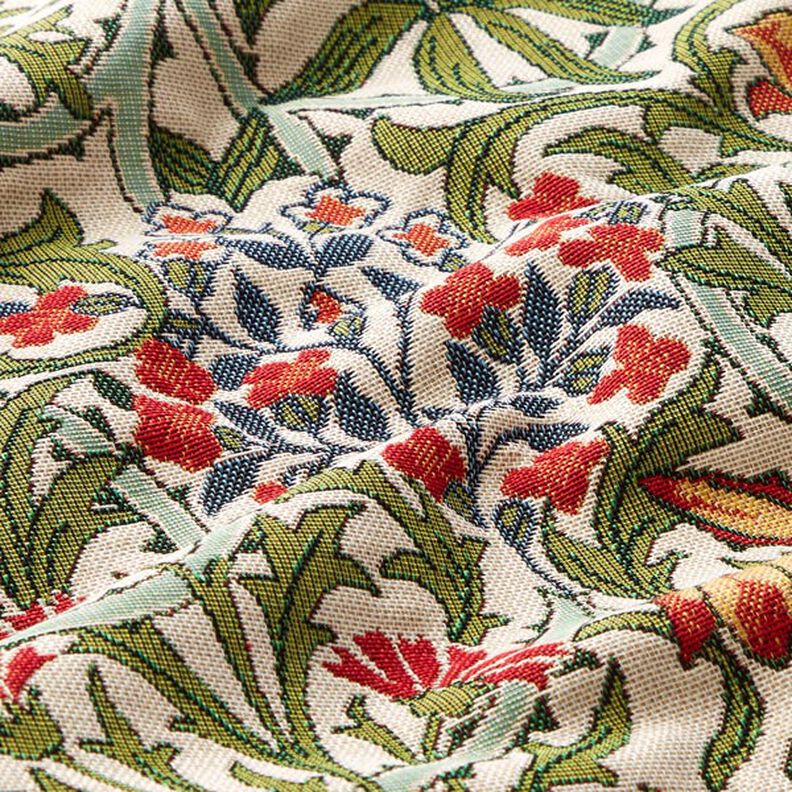 tessuto arredo gobelin motivo floreale stile liberty – crema/verde chiaro,  image number 2