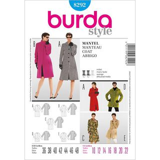 Burda 8292 - Cartamodello per Cappotto da Donna, Taglie dalla 38