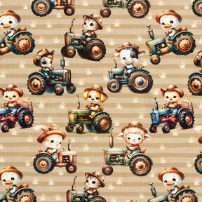 jersey di cotone Trattore con animali stampa digitale – anemone/mandorla, 