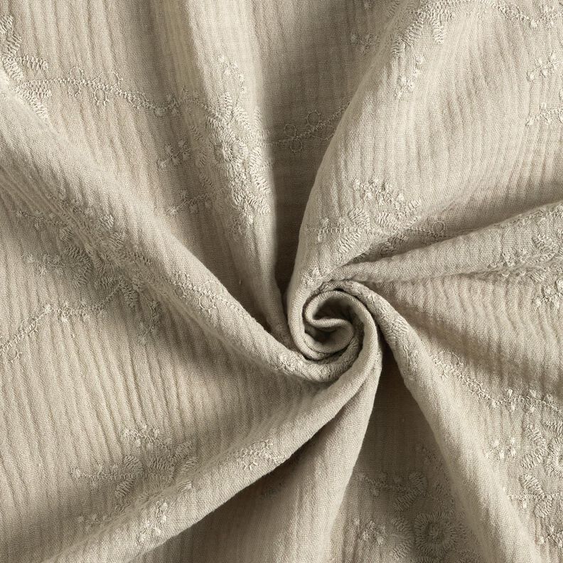 mussolina / tessuto doppio increspato Tralci di fiori tono su tono – grigio seta,  image number 3