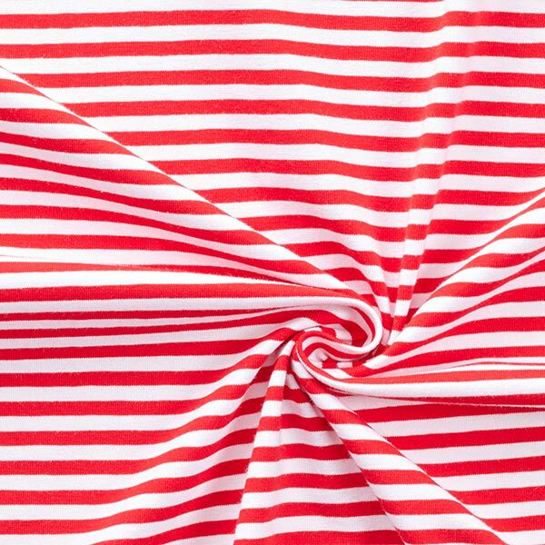Jersey di cotone righe sottili – rosso/bianco, image number 3