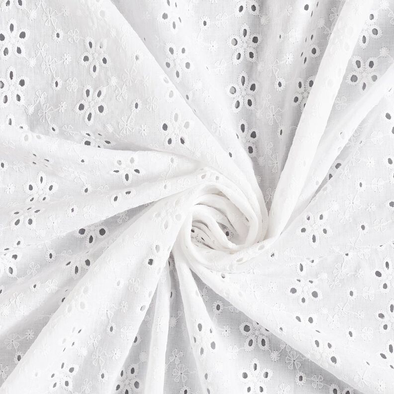 Batista di cotone ricami a giorno File di fiori – bianco,  image number 5