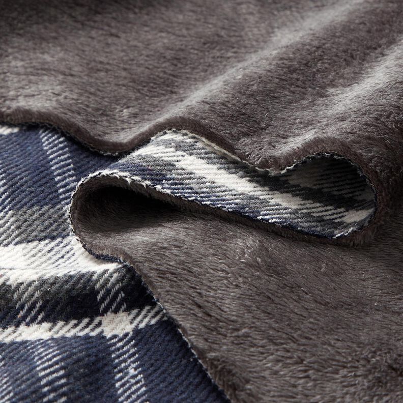 Tessuto per cappotto con retro in pelliccia quadrettato – blu notte/grigio ardesia, image number 5