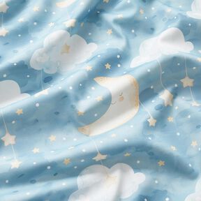 tessuto arredo tessuto spinato in cotone luna e stelle stampa digitale – azzurro, 