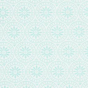Tessuto jacquard da esterni motivi ornamentali e cerchi – menta/bianco lana, 