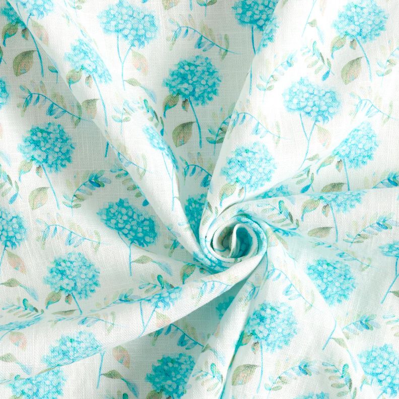 Misto lino con delicate ortensie – avorio/turchese chiaro,  image number 3
