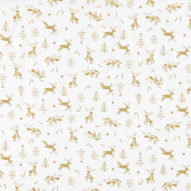tessuto in cotone cretonne Renne e stelle – avorio/oro, image number 1