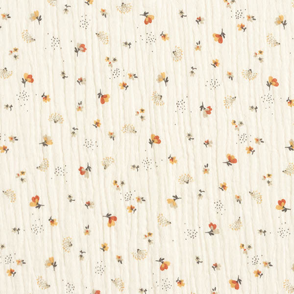 mussolina / tessuto doppio increspato Fiori e ricci – bianco lana,  image number 1