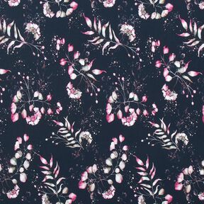 jersey di cotone Eucalipto e ortensie | Glitzerpüppi – blu notte/rosa, 