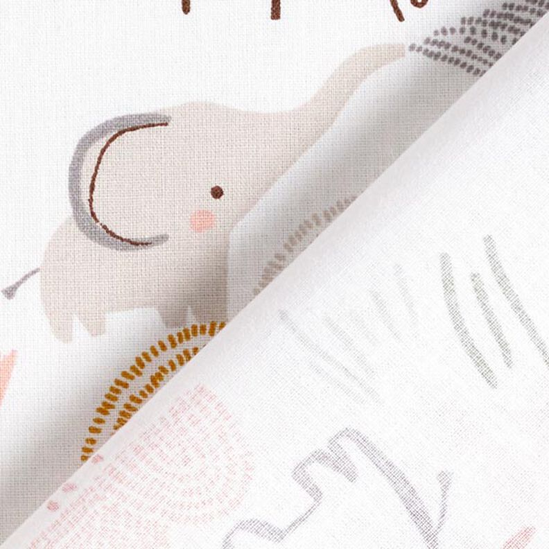 tessuto in cotone cretonne paesaggio con elefanti – bianco,  image number 5