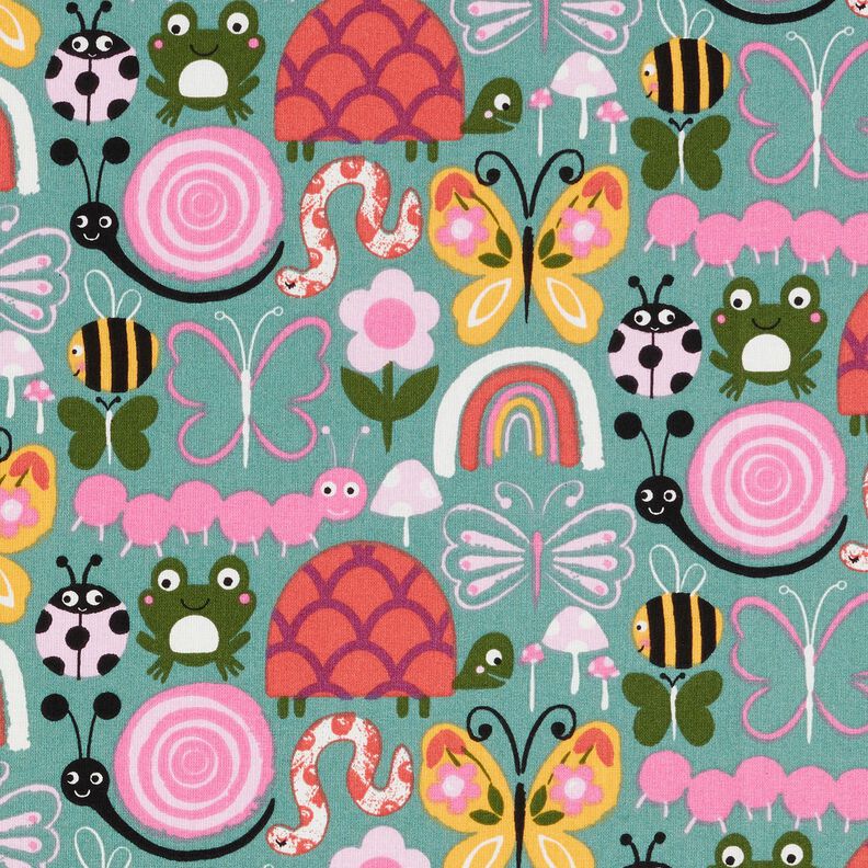 tessuto in cotone cretonne Farfalle e api – eucalipto/rosa,  image number 1