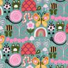 tessuto in cotone cretonne Farfalle e api – eucalipto/rosa,  thumbnail number 1