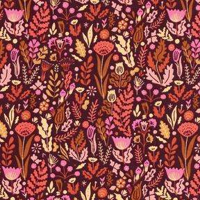 tessuto in cotone cretonne fiori selvatici – rosso merlot/porpora, 
