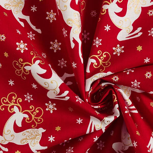 popeline di cotone, renne che saltano – rosso, image number 3