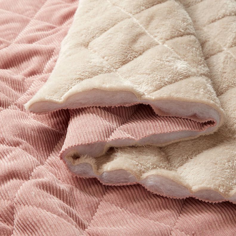 tessuto trapuntato Velluto a coste con rombi sul retro in pelliccia – rosa anticato,  image number 2