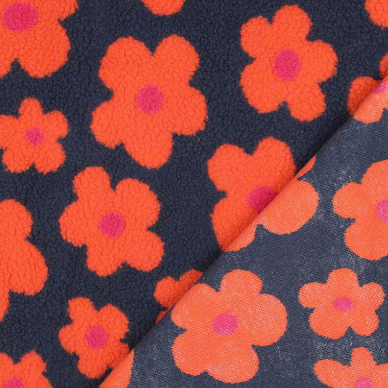 tessuto peluche fiori | Poppy Fabrics – blu marino/arancione, image number 5