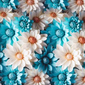 Tessuto di viscosa Stampa digitale di fiori di camomilla – naturale/petrolio chiaro, 