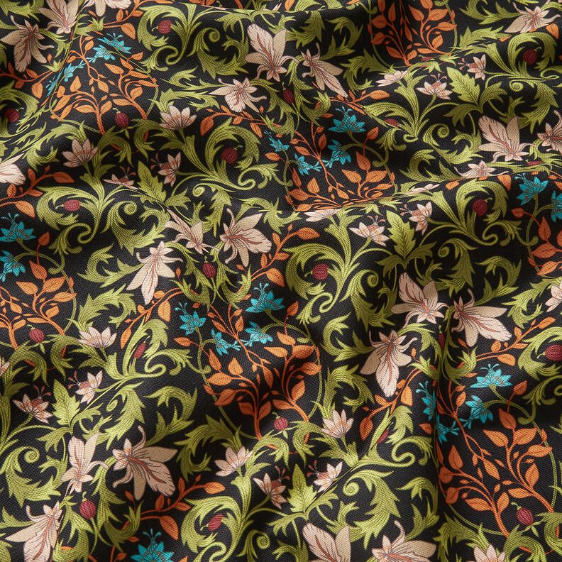 tessuto arredo mezzo panama Ornamenti di foglie &ndash; nero/pino,  image number 2