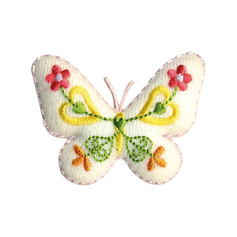 applicazione, farfalla [ 4,5 x 5,5 cm ] – bianco lana/giallo,  image number 1