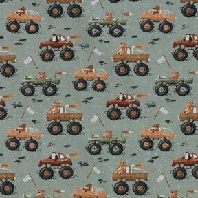 jersey di cotone Animali nei monster truck stampa digitale &ndash; grigio elefante, 