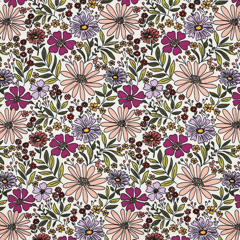jersey di cotone mare di fiori | Poppy Fabrics – bianco lana/lillà,  image number 1