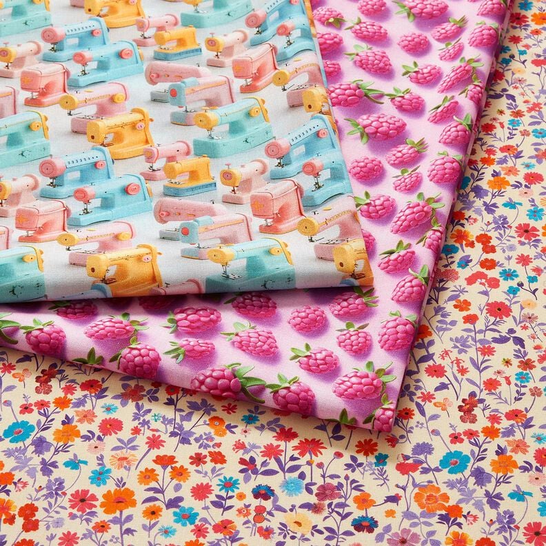 tessuto in cotone popeline Macchine da cucire colorate &ndash; rosa chiaro/turchese chiaro,  image number 5