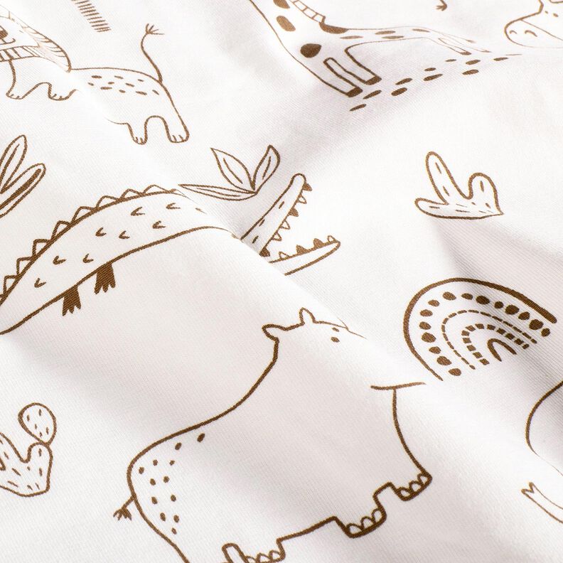 jersey di cotone Animali della giungla disegnati – avorio/cioccolato,  image number 2