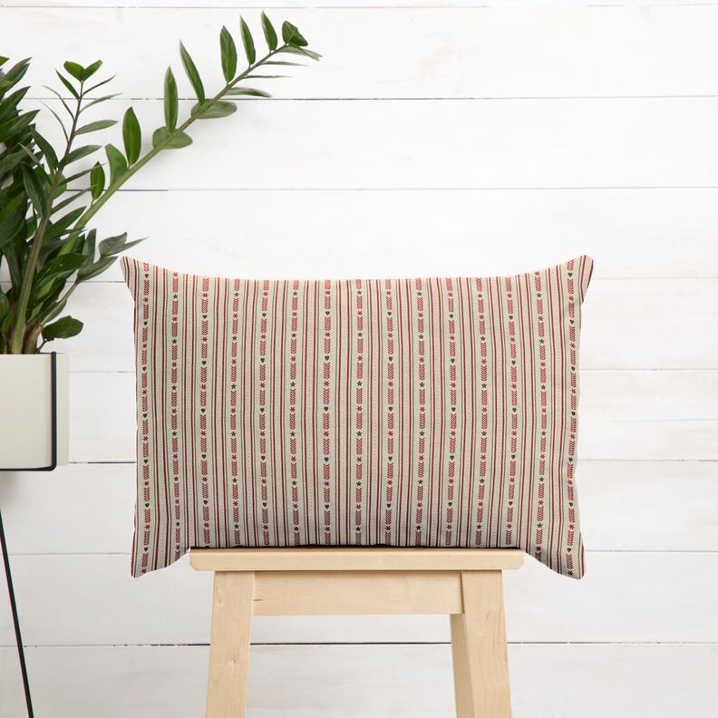 tessuto arredo mezzo panama Righe con stelle – naturale/rosso borgogna,  image number 7