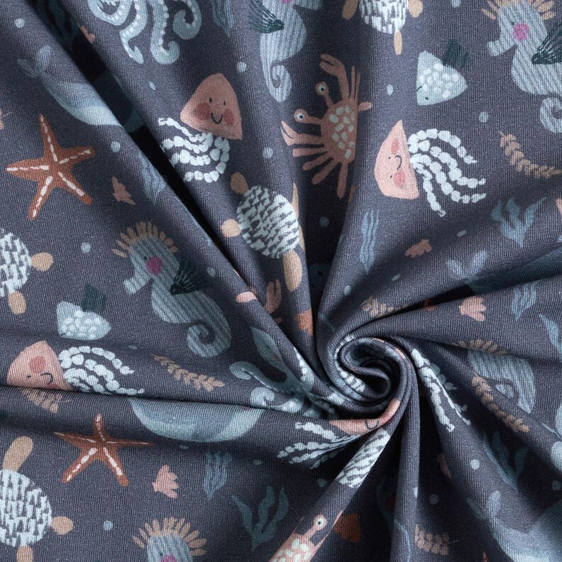 jersey di cotone Simpatici animali marini stampa digitale | Poppy Fabrics – blu notte,  image number 3