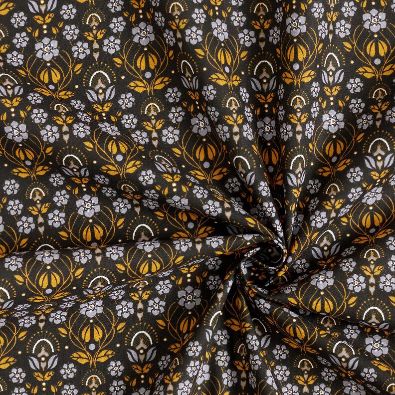 tessuto in cotone cretonne Fiori rampicanti – nero/giallo curry, image number 3