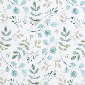 GOTS jersey di cotone Stampa digitale mini rami all’acquerello – bianco/menta chiaro, 