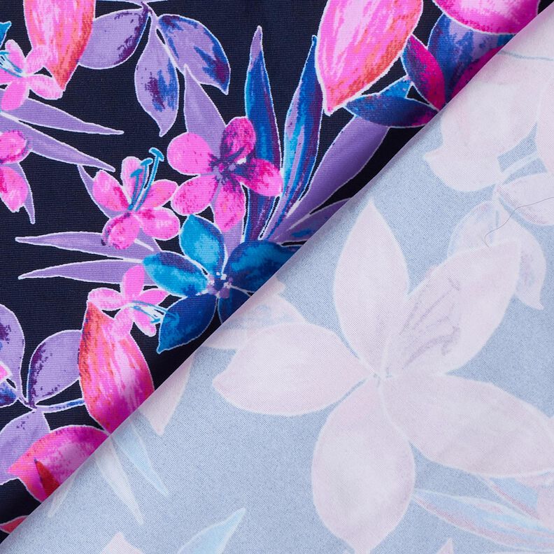 tessuto per costumi da bagno Fiori tropicali – blu marino/pink,  image number 4