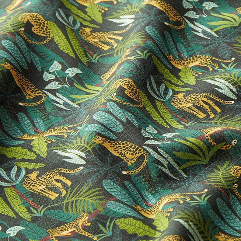 tessuto arredo popeline di cotone leopardi nella giungla – verde/giallo,  image number 2