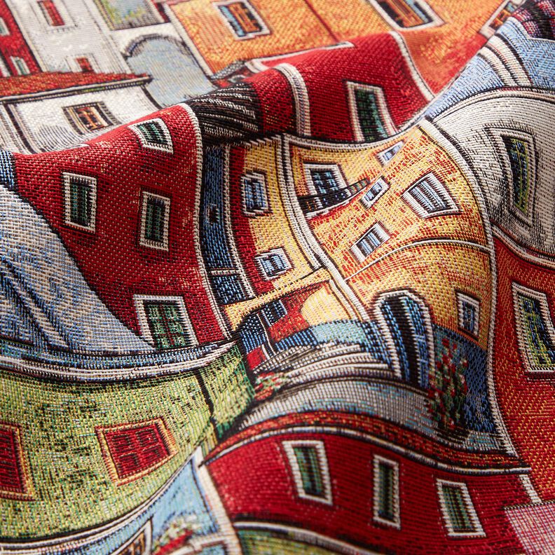 tessuto arredo gobelin Piccola città variopinta – rosso carminio/blu,  image number 2