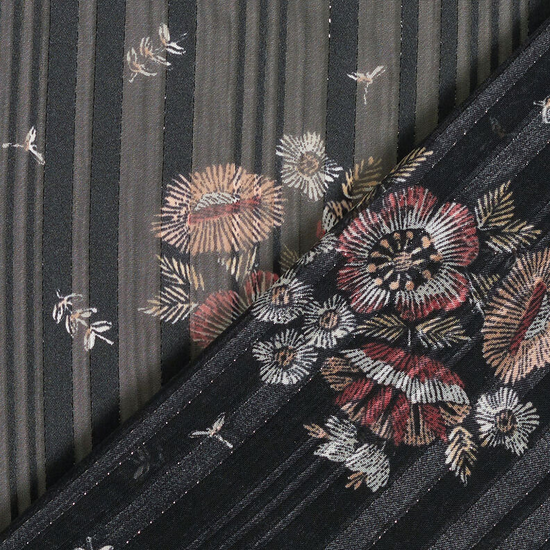 Chiffon con fiori in raso e righe metalliche – nero/bianco,  image number 5