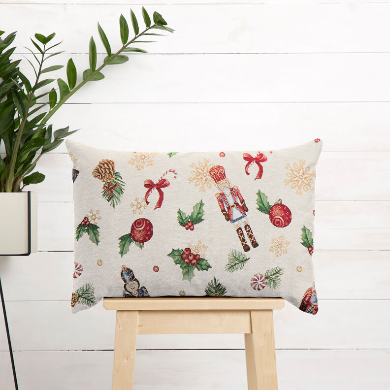 tessuto arredo gobelin Schiaccianoci festivi – beige chiaro/rosso,  image number 6